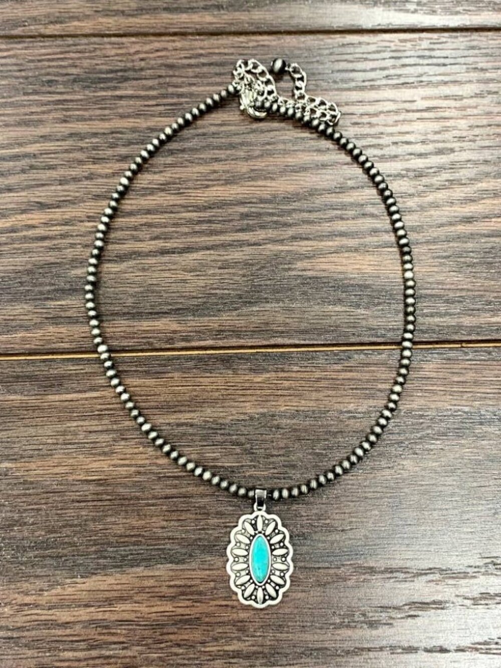 Natural Turquoise Concho Necklace Silver Tone Western Cowgirl Boho Jewelry